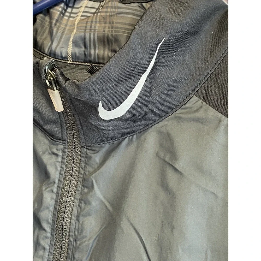 Nike Golf Jacket‎ Mens Large Black Gray Swoosh Lined Windbreaker Water Resistant
